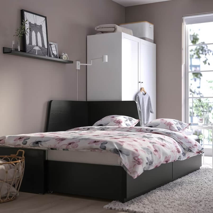 Ikea FLEKKE day bed w 2 drawers 2 mattresses black brown Vannareid